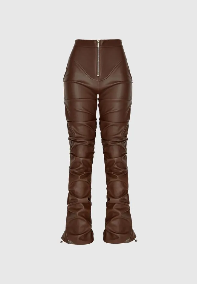 Manire De Voir Trousers Manire De Voir Woman Tacked Vegan Leather Flared Trousers 8211 Chocolate Brown