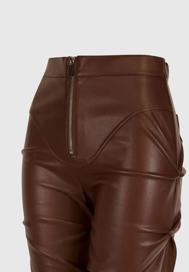 Manire De Voir Trousers Manire De Voir Woman Tacked Vegan Leather Flared Trousers 8211 Chocolate Brown