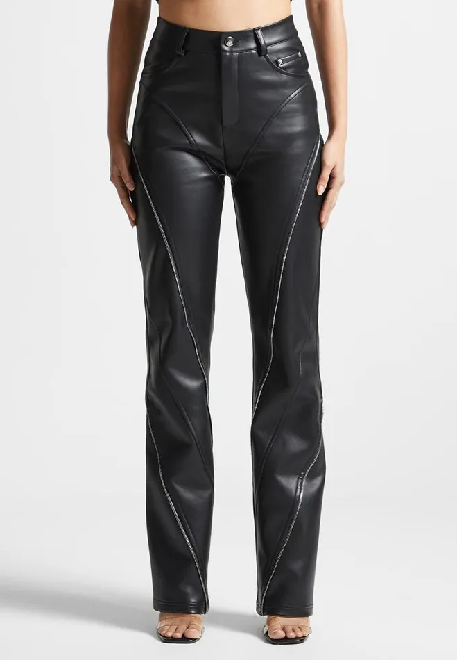 Manire De Voir Trousers Manire De Voir Woman Vegan Leather Biker Trousers With Zip 8211 Black
