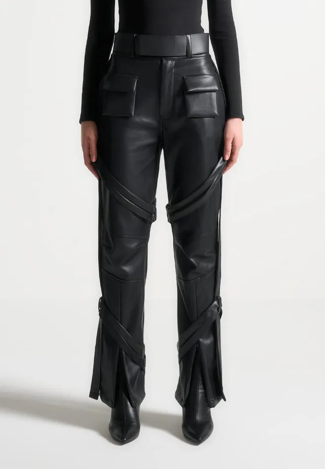 Manire De Voir Trousers Manire De Voir Woman Vegan Leather Carpenter Cargo Trousers 8211 Black
