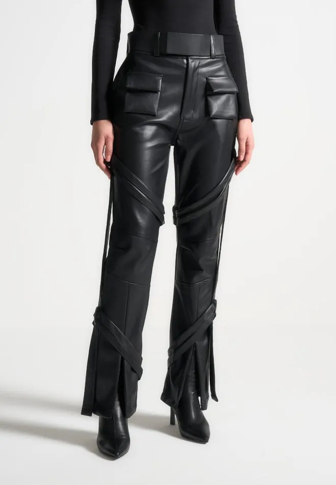 Manire De Voir Trousers Manire De Voir Woman Vegan Leather Carpenter Cargo Trousers 8211 Black