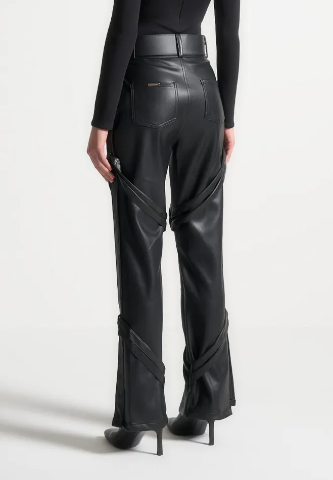 Manire De Voir Trousers Manire De Voir Woman Vegan Leather Carpenter Cargo Trousers 8211 Black