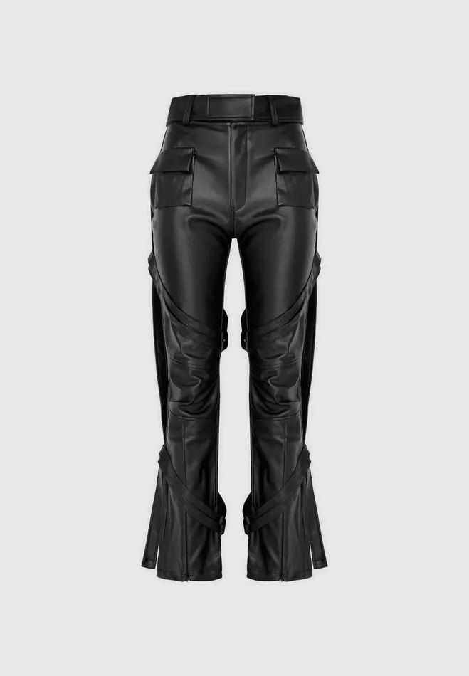 Manire De Voir Trousers Manire De Voir Woman Vegan Leather Carpenter Cargo Trousers 8211 Black