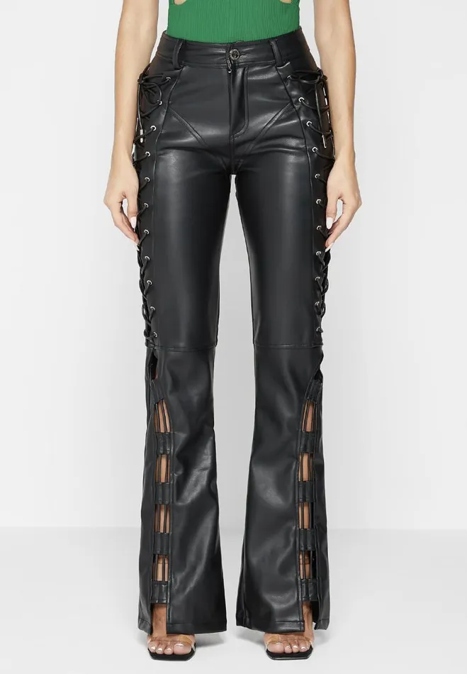 Manire De Voir Trousers Manire De Voir Woman Vegan Leather Lace Up Trousers 8211 Black