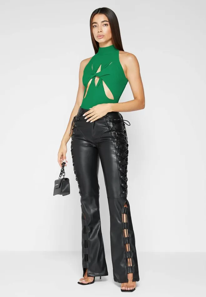 Manire De Voir Trousers Manire De Voir Woman Vegan Leather Lace Up Trousers 8211 Black