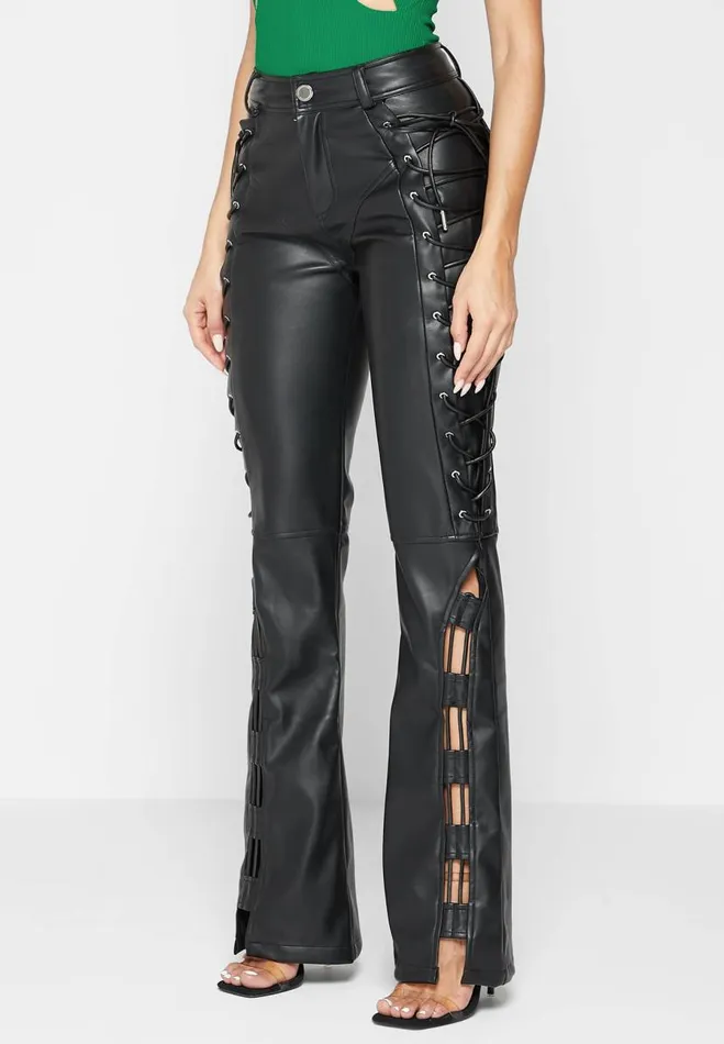 Manire De Voir Trousers Manire De Voir Woman Vegan Leather Lace Up Trousers 8211 Black
