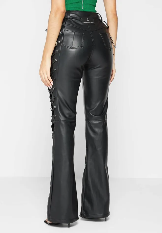 Manire De Voir Trousers Manire De Voir Woman Vegan Leather Lace Up Trousers 8211 Black