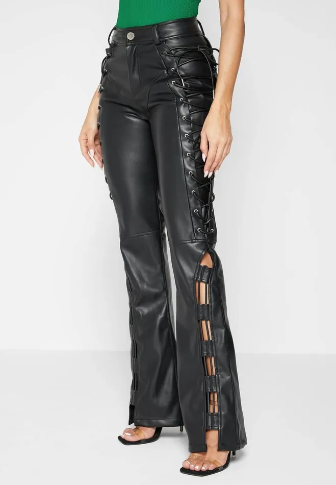 Manire De Voir Trousers Manire De Voir Woman Vegan Leather Lace Up Trousers 8211 Black