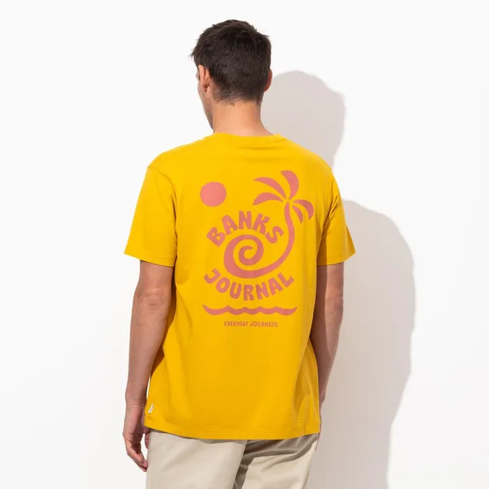 Men Banks Journal TShirts Rising Palm Faded Tee Shirt Dark Mustard Men Banks Journal TShirts Rising Palm Faded Tee Shirt Dark Mustard