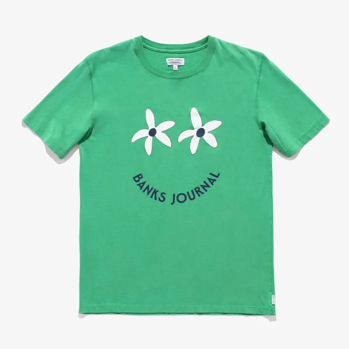 Men Banks Journal TShirts Smile Faded Tee Shirt Emerald Green