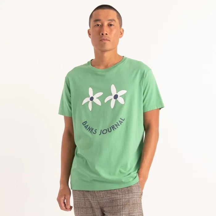 Men Banks Journal TShirts Smile Faded Tee Shirt Emerald Green