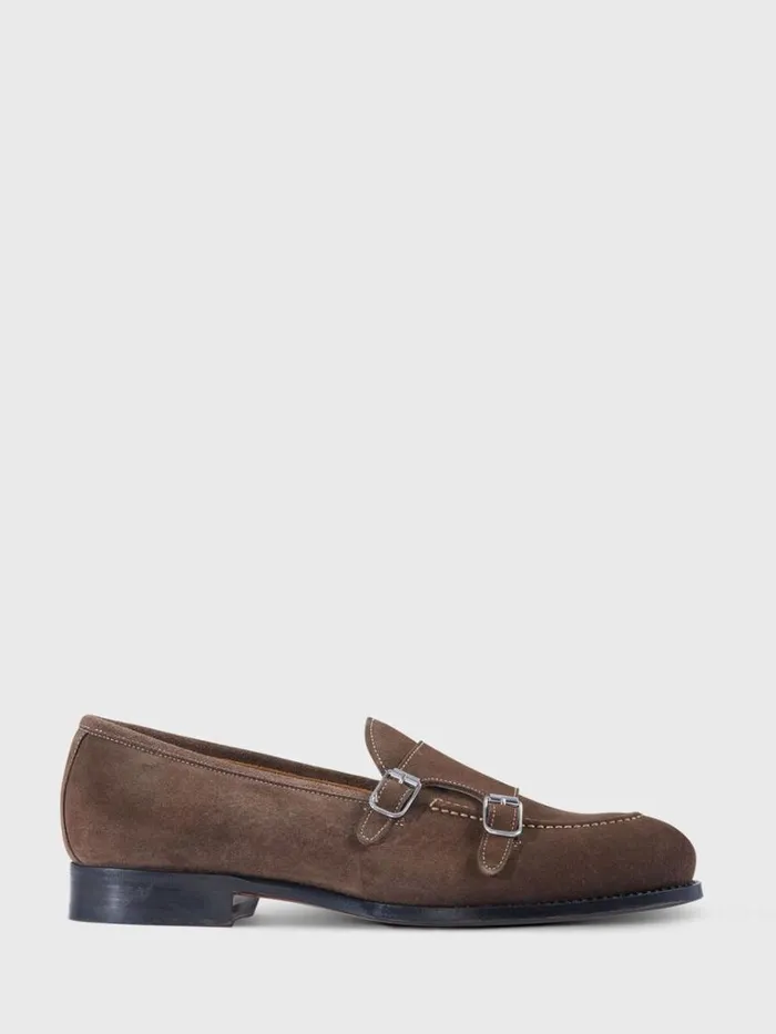 Monk Straps Mens Paul Stuart Bonte Suede Double Buckle Slip On Dark Brown