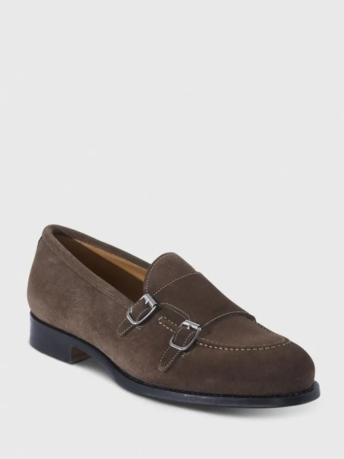 Monk Straps Mens Paul Stuart Bonte Suede Double Buckle Slip On Dark Brown