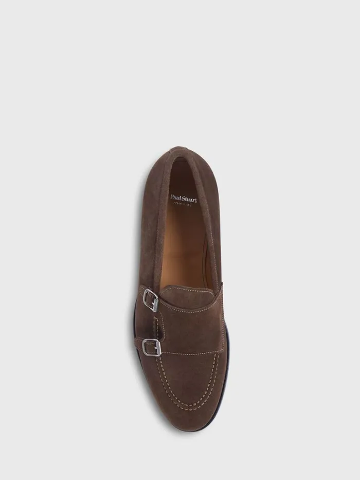 Monk Straps Mens Paul Stuart Bonte Suede Double Buckle Slip On Dark Brown