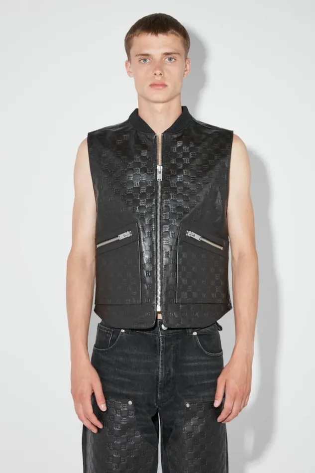 Outerwear Men MISBHV Leather Monogram Embossed Vest Black