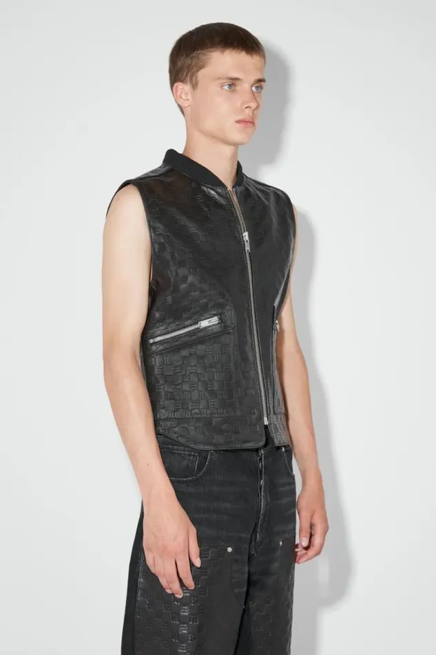 Outerwear Men MISBHV Leather Monogram Embossed Vest Black