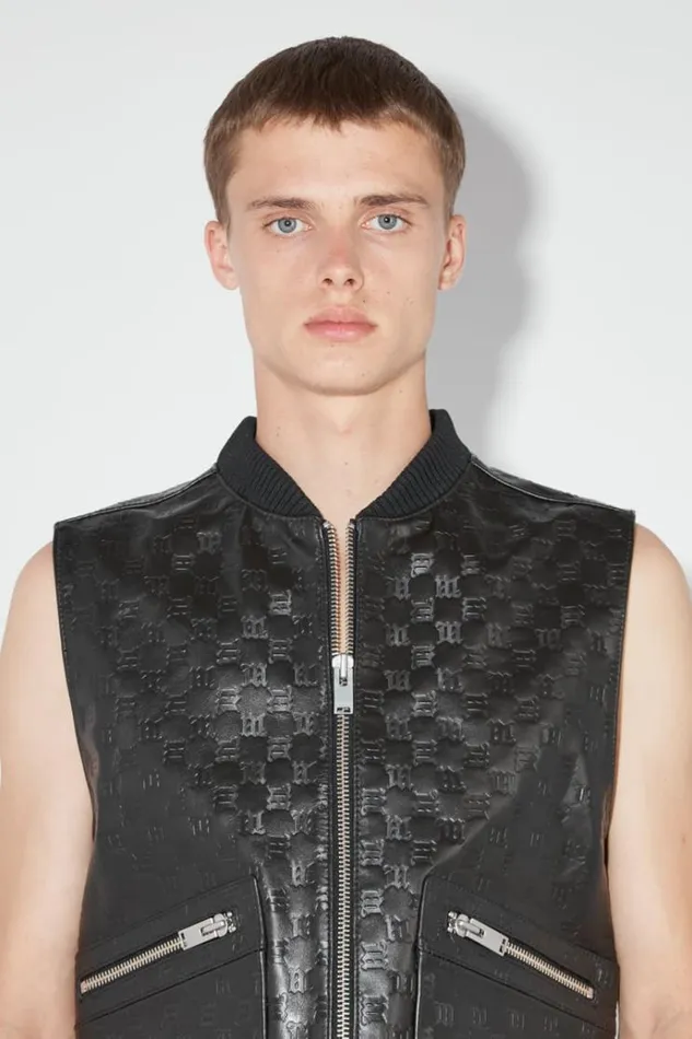 Outerwear Men MISBHV Leather Monogram Embossed Vest Black