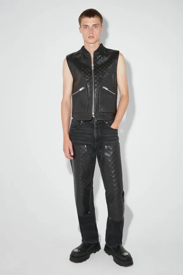 Outerwear Men MISBHV Leather Monogram Embossed Vest Black