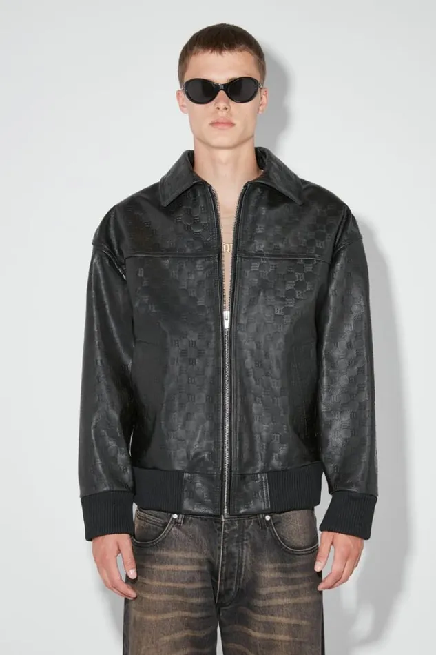 Outerwear Men MISBHV Monogram Embossed Bandit Leather Jacket Black