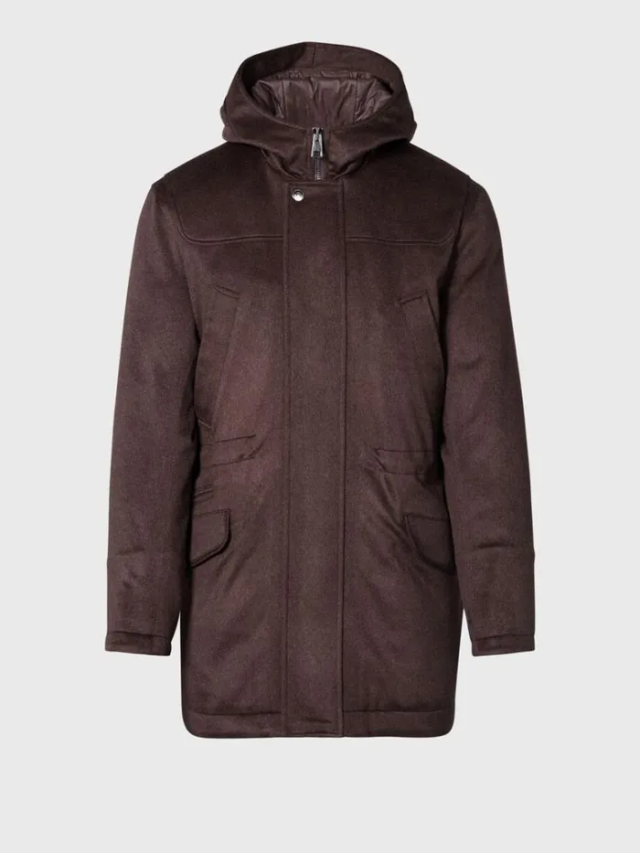 Outerwear Mens Paul Stuart Cashmere Parka With Hood Dark Brown
