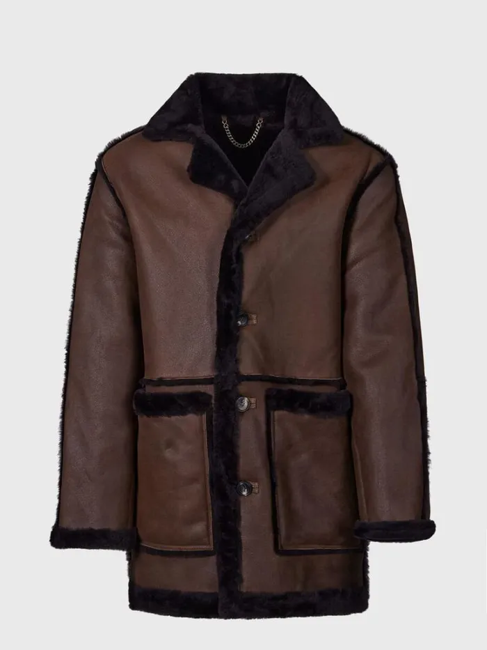 Outerwear Mens Paul Stuart Cocoa Suede Shearling Coat Brown