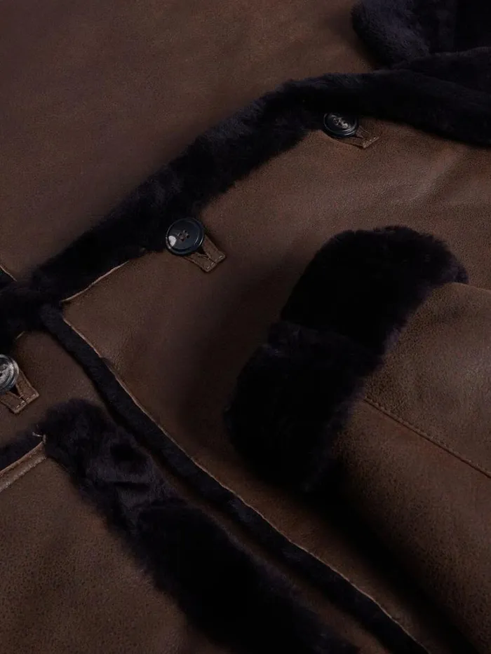 Outerwear Mens Paul Stuart Cocoa Suede Shearling Coat Brown