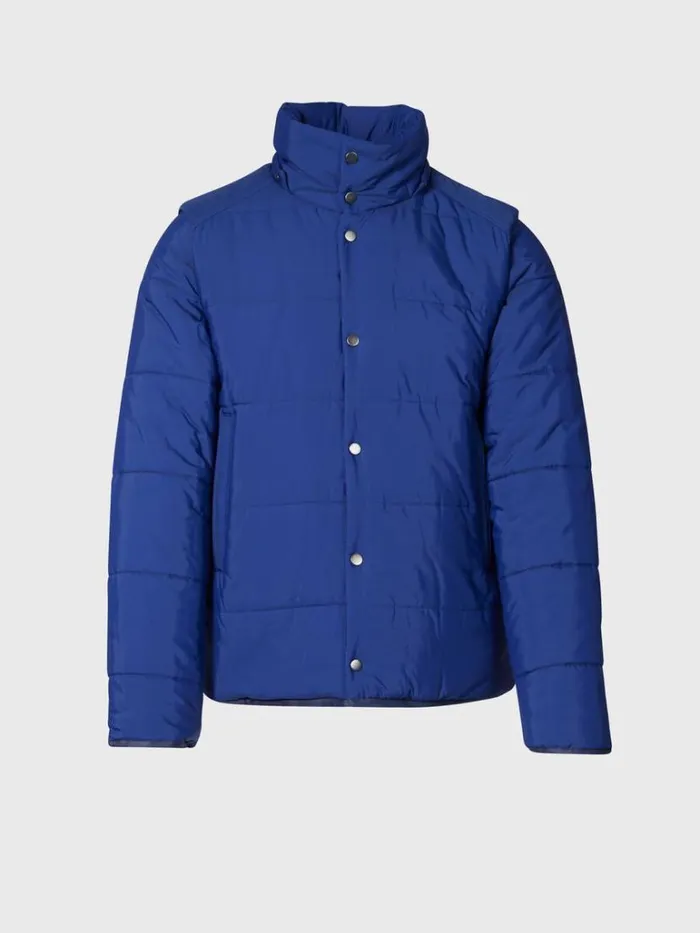 Outerwear Mens Paul Stuart Down Jacket With Removable Sleeves Royal Blue