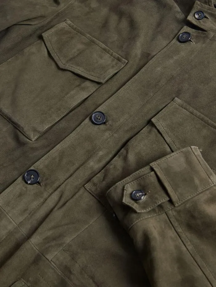 Outerwear Mens Paul Stuart Olive Suede Field Jacket Olive
