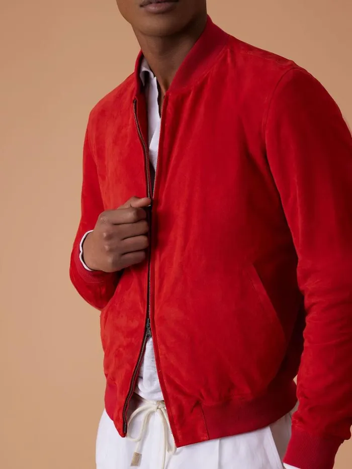 Outerwear Mens Paul Stuart Red Suede Blouson Jacket Red Outerwear Mens Paul Stuart Red Suede Blouson Jacket Red