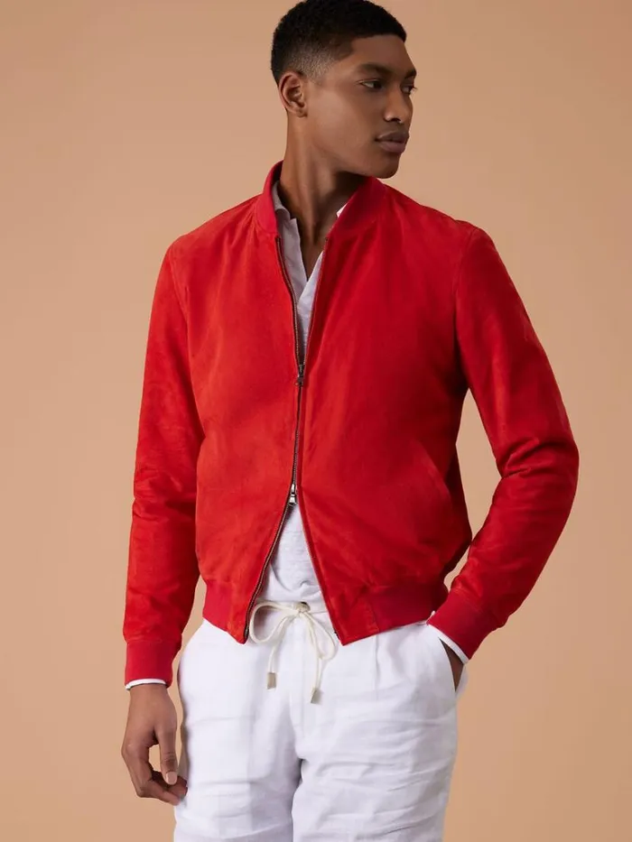 Outerwear Mens Paul Stuart Red Suede Blouson Jacket Red Outerwear Mens Paul Stuart Red Suede Blouson Jacket Red