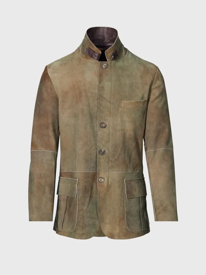 Outerwear Mens Paul Stuart Suede Raw Edge Jacket Olive