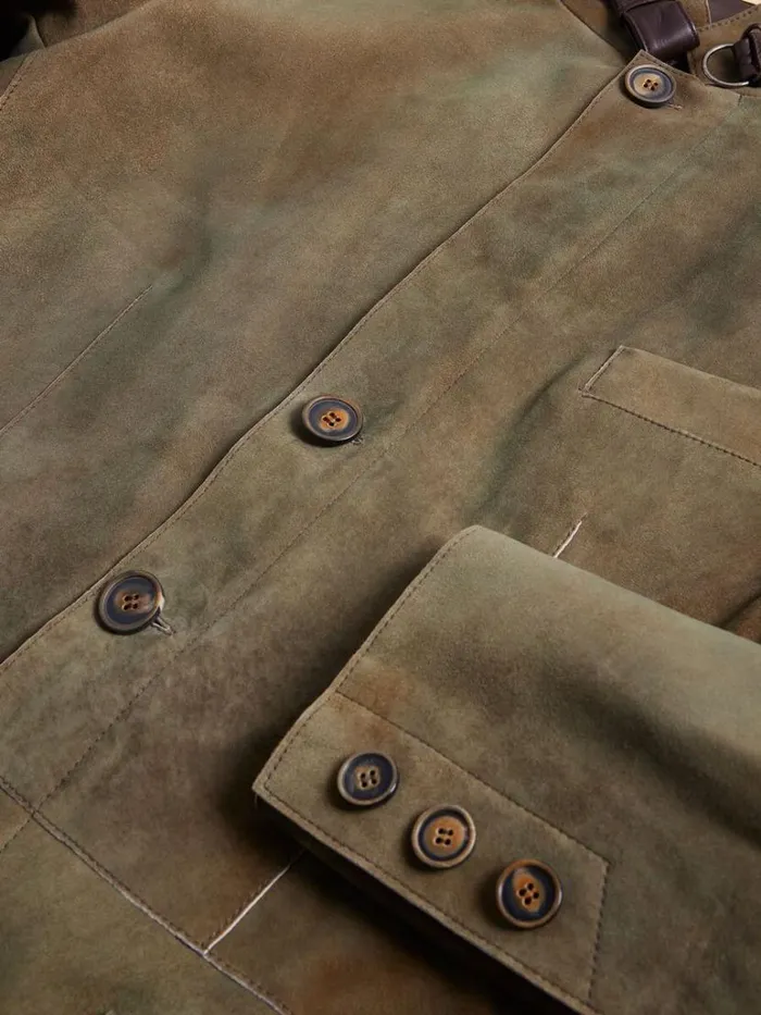 Outerwear Mens Paul Stuart Suede Raw Edge Jacket Olive