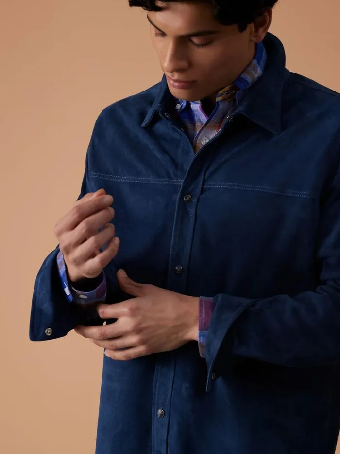 Outerwear Mens Paul Stuart Suede Shirt Jacket Blue