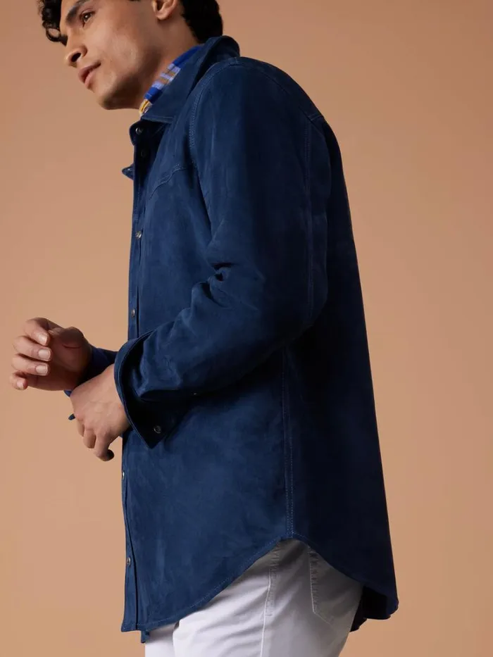 Outerwear Mens Paul Stuart Suede Shirt Jacket Blue