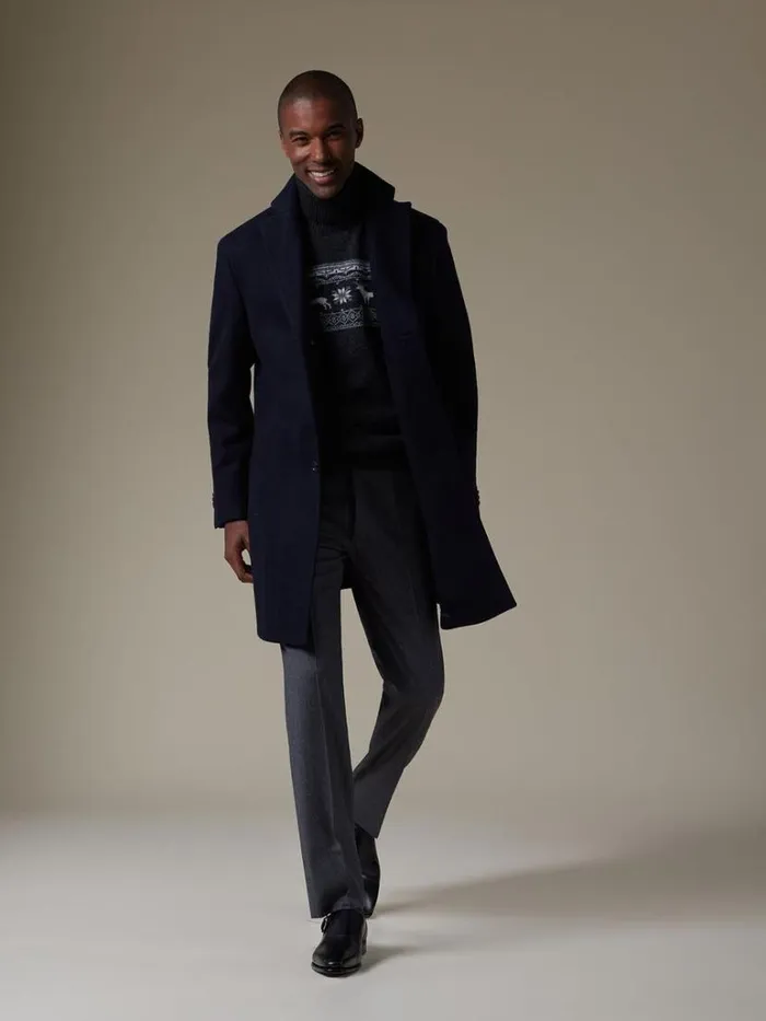 Outerwear Mens Paul Stuart Wool Herringbone Coat Navy