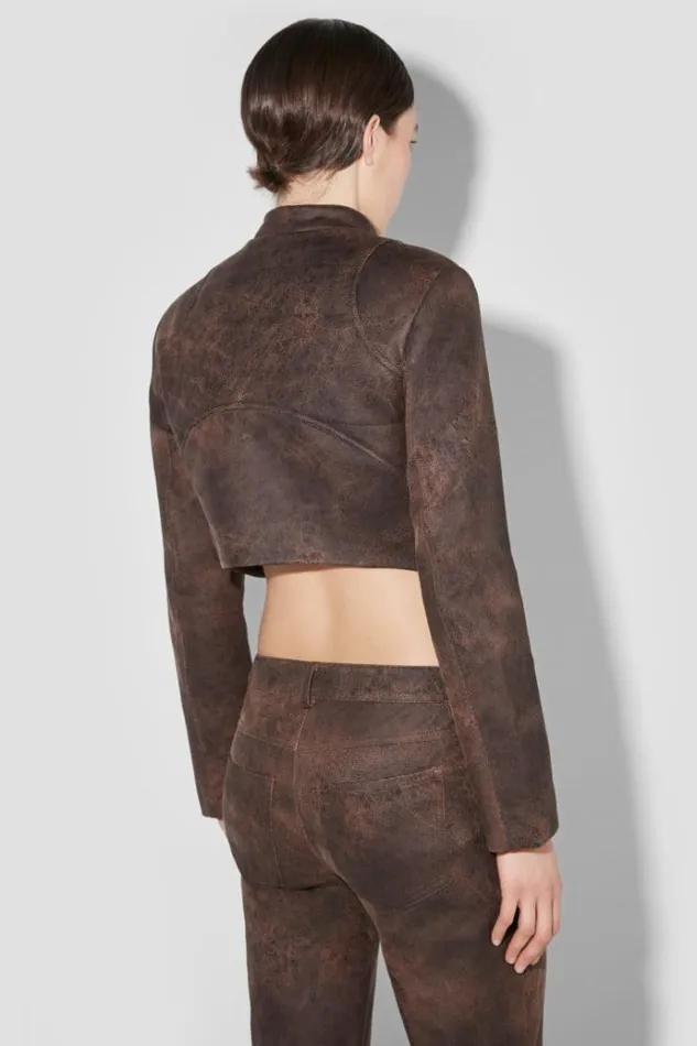 Outerwear Women MISBHV Cracked Faux Leather Cropped Moto Jacket Brown