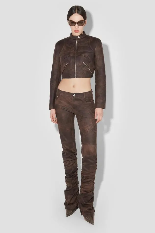 Outerwear Women MISBHV Cracked Faux Leather Cropped Moto Jacket Brown