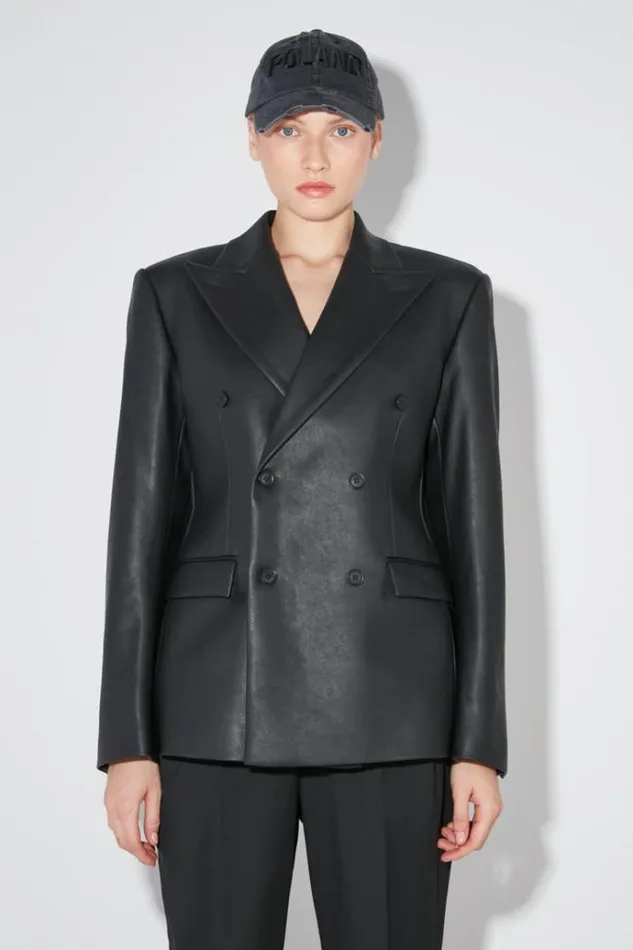 Outerwear Women MISBHV Matte Faux Leather Double Breasted Blazer Black