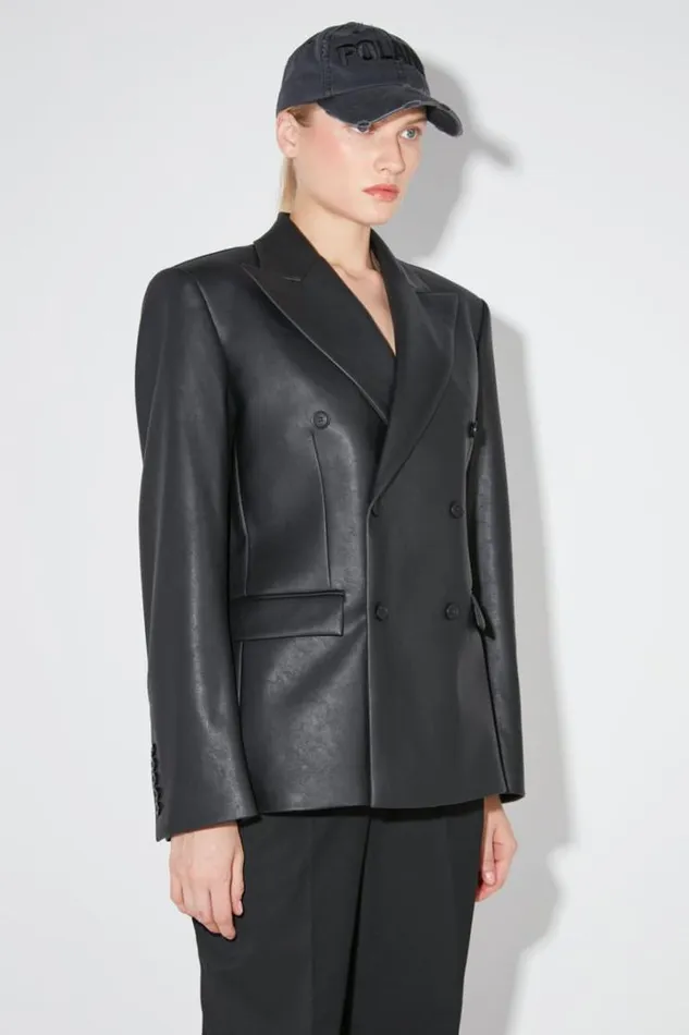 Outerwear Women MISBHV Matte Faux Leather Double Breasted Blazer Black