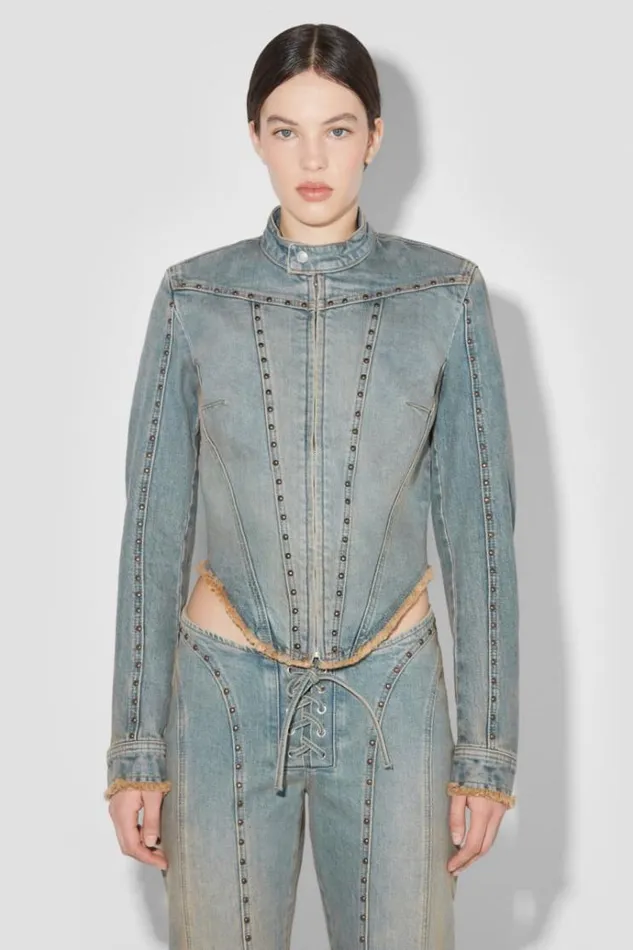 Outerwear Women MISBHV Sunset Wash Denim Jacket With Studs Blue