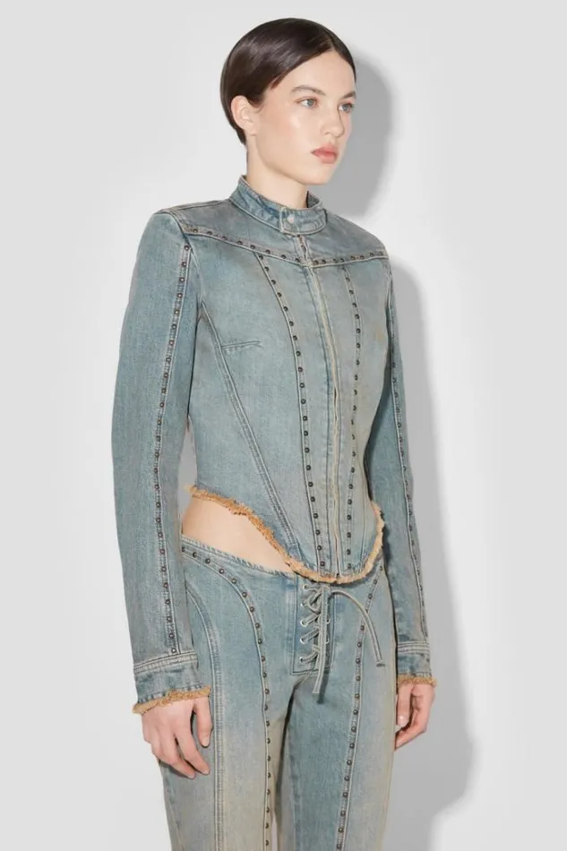 Outerwear Women MISBHV Sunset Wash Denim Jacket With Studs Blue