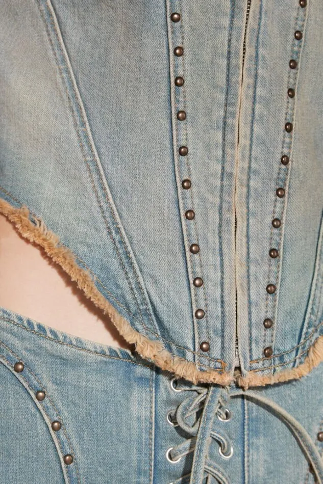 Outerwear Women MISBHV Sunset Wash Denim Jacket With Studs Blue