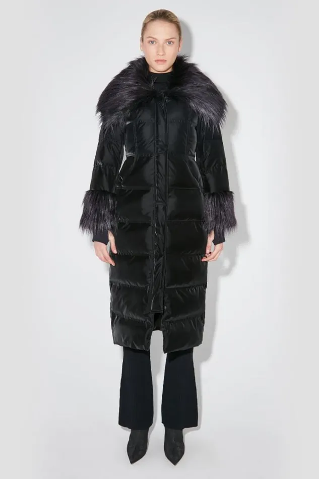 Outerwear Women MISBHV Velvet Latex Puffer Coat With Fur Black