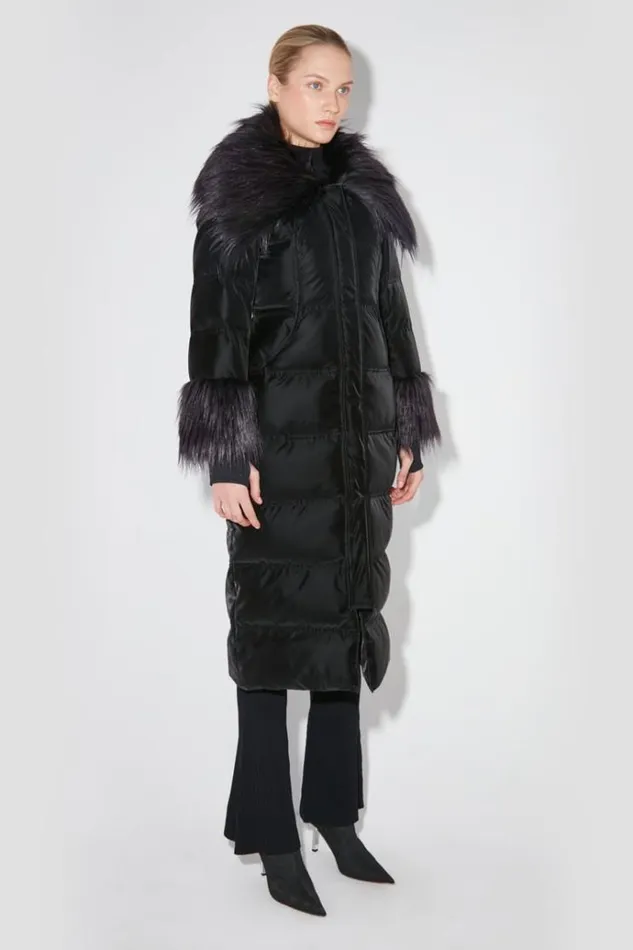 Outerwear Women MISBHV Velvet Latex Puffer Coat With Fur Black