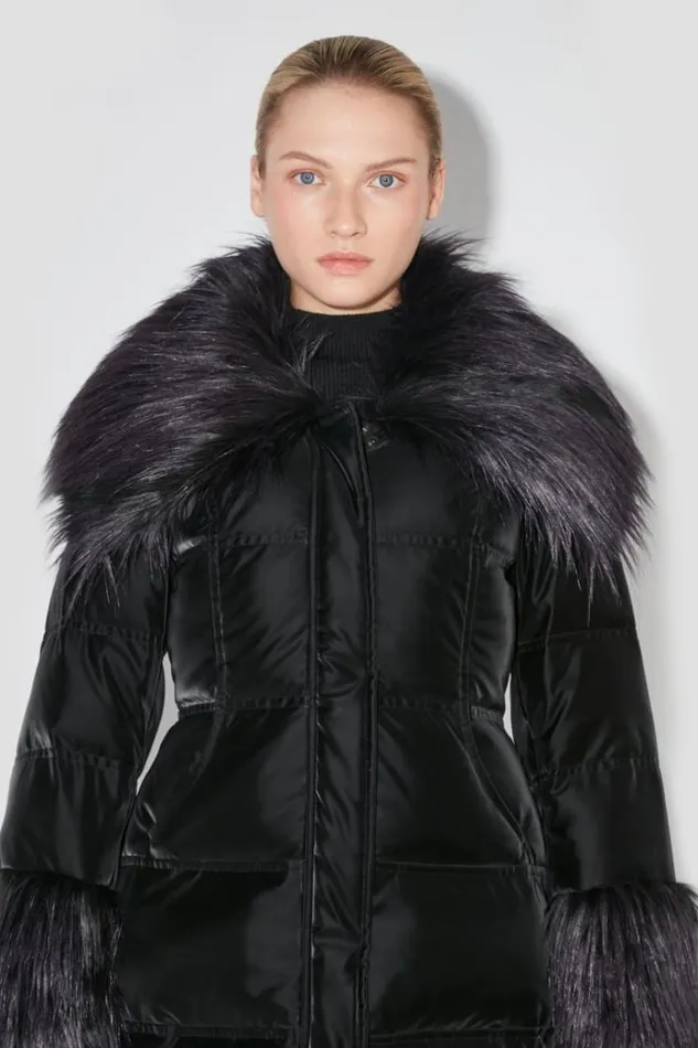 Outerwear Women MISBHV Velvet Latex Puffer Coat With Fur Black