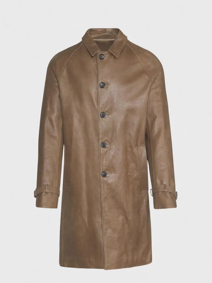 Overcoats Mens Paul Stuart Distressed Leather Coat Brown