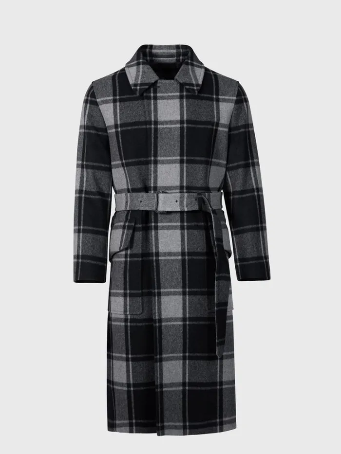 Overcoats Mens Paul Stuart Plaid Balmacaan Overcoat Greyblack