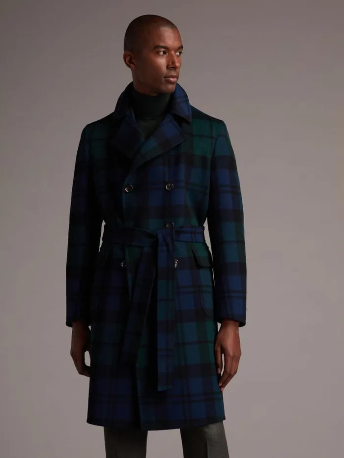 Overcoats Mens Paul Stuart Plaid Double Face Overcoat Bluegreen