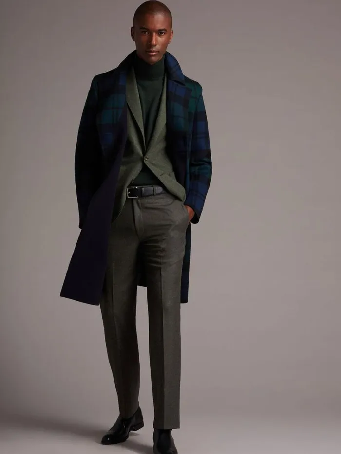 Overcoats Mens Paul Stuart Plaid Double Face Overcoat Bluegreen