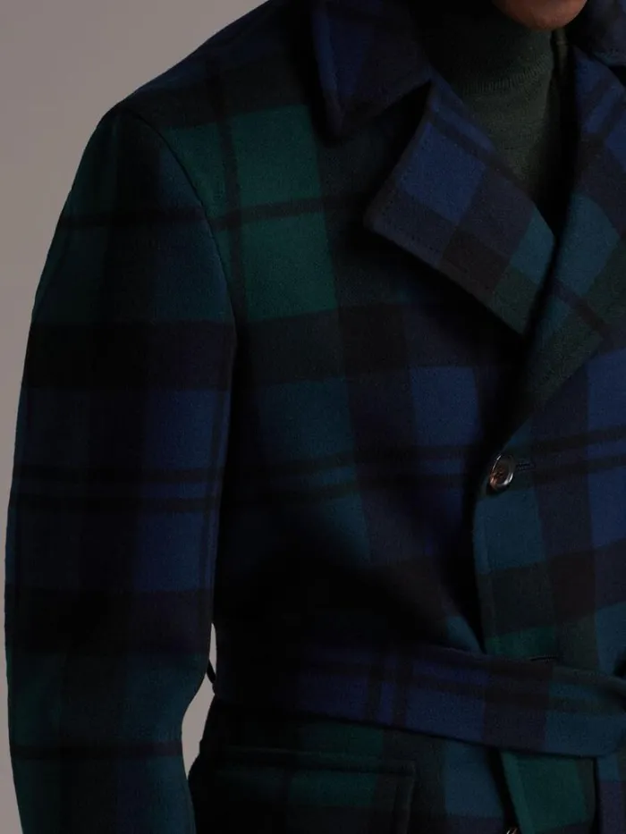 Overcoats Mens Paul Stuart Plaid Double Face Overcoat Bluegreen